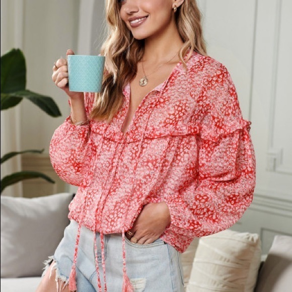 Red Ruffle blouse - Picture 2 of 4